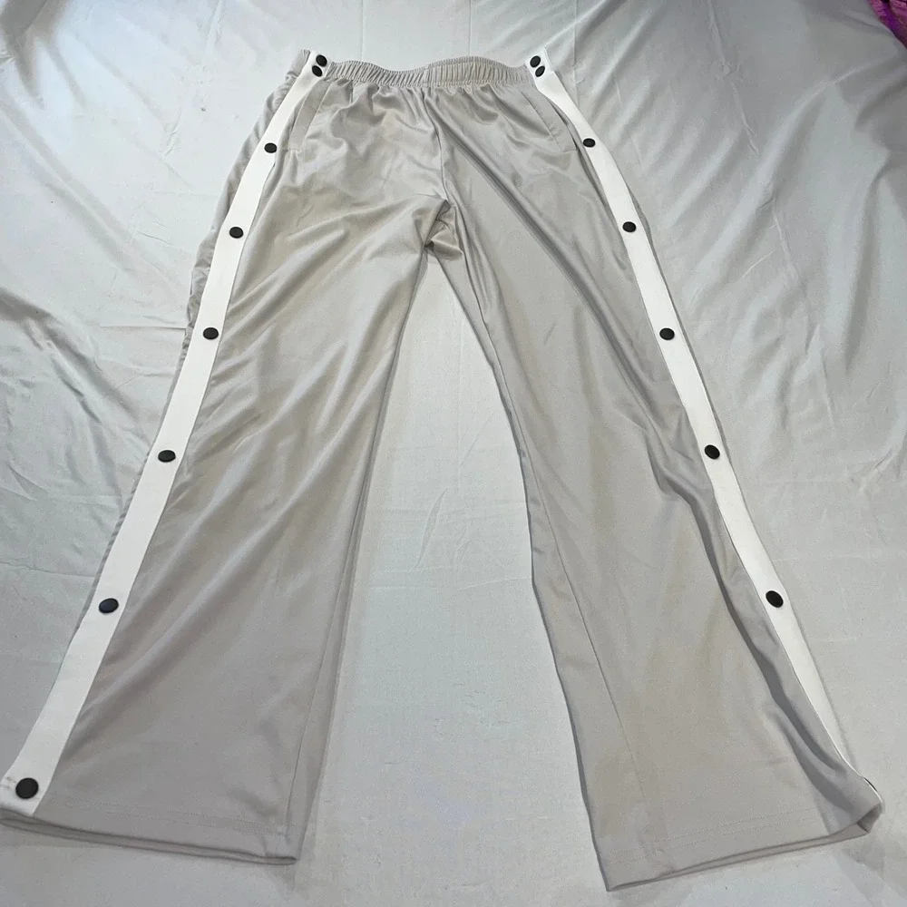 Deyeek Mens Snap Button Track Pants Black White Stripe Side Tearaway Size M